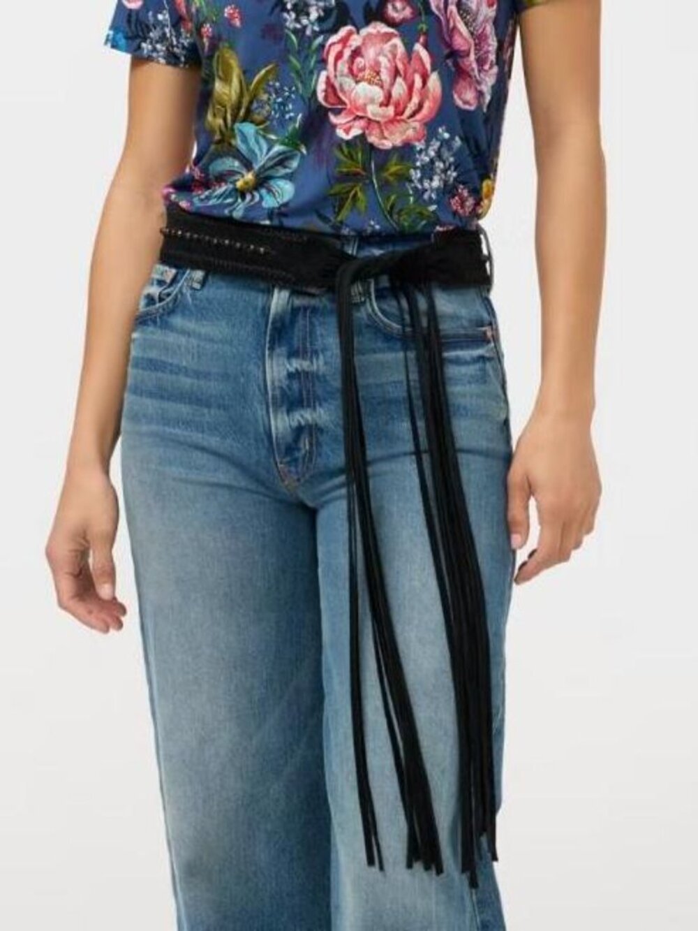 NWT Johnny Was Folclore Suede Studded Fringe Belt (size S/M)